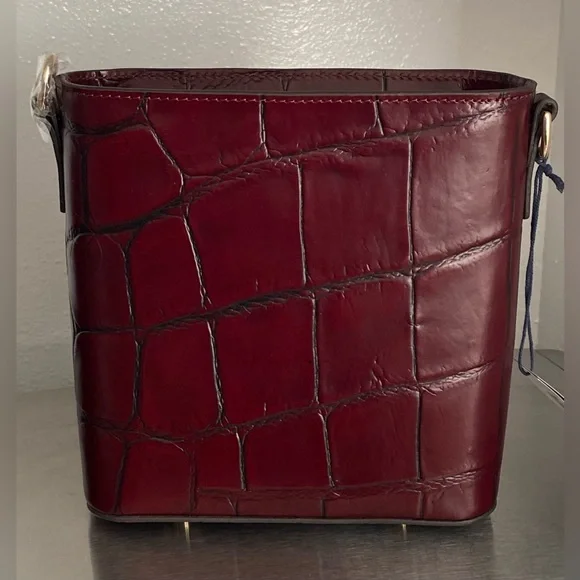 NWT…DOONEY AND BURKE CROC EMBOSSED LEATHER CROSSBODY HANDBAG IN BORDEAUX - Picture 6 of 14